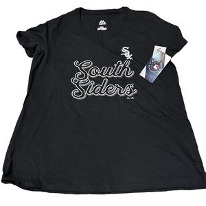 Chicago White Sox South Siders Womens XL Black V Neck T-shirt Majestic